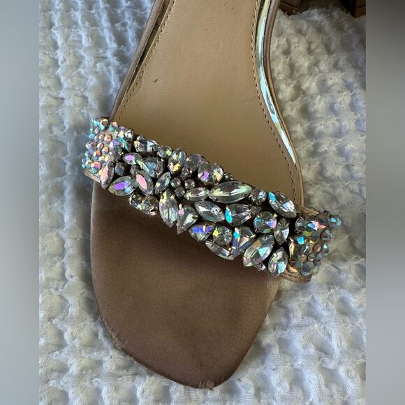 Badgley Mischka Crystal-Embellished Block Heel Sandals in Champaign - Picture 6 of 12